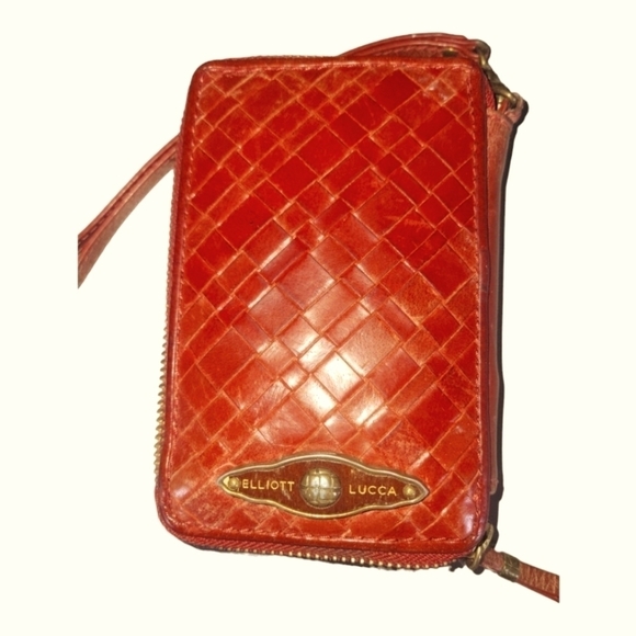 Elliott Lucca Red Leather Woven Zip Around Wristlet Wallet - Picture 7 of 8